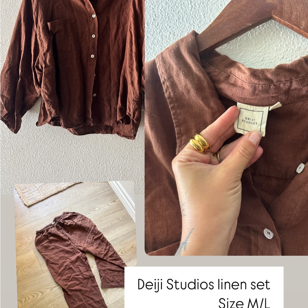 Deiji Studios Brown Linen Pajama Set